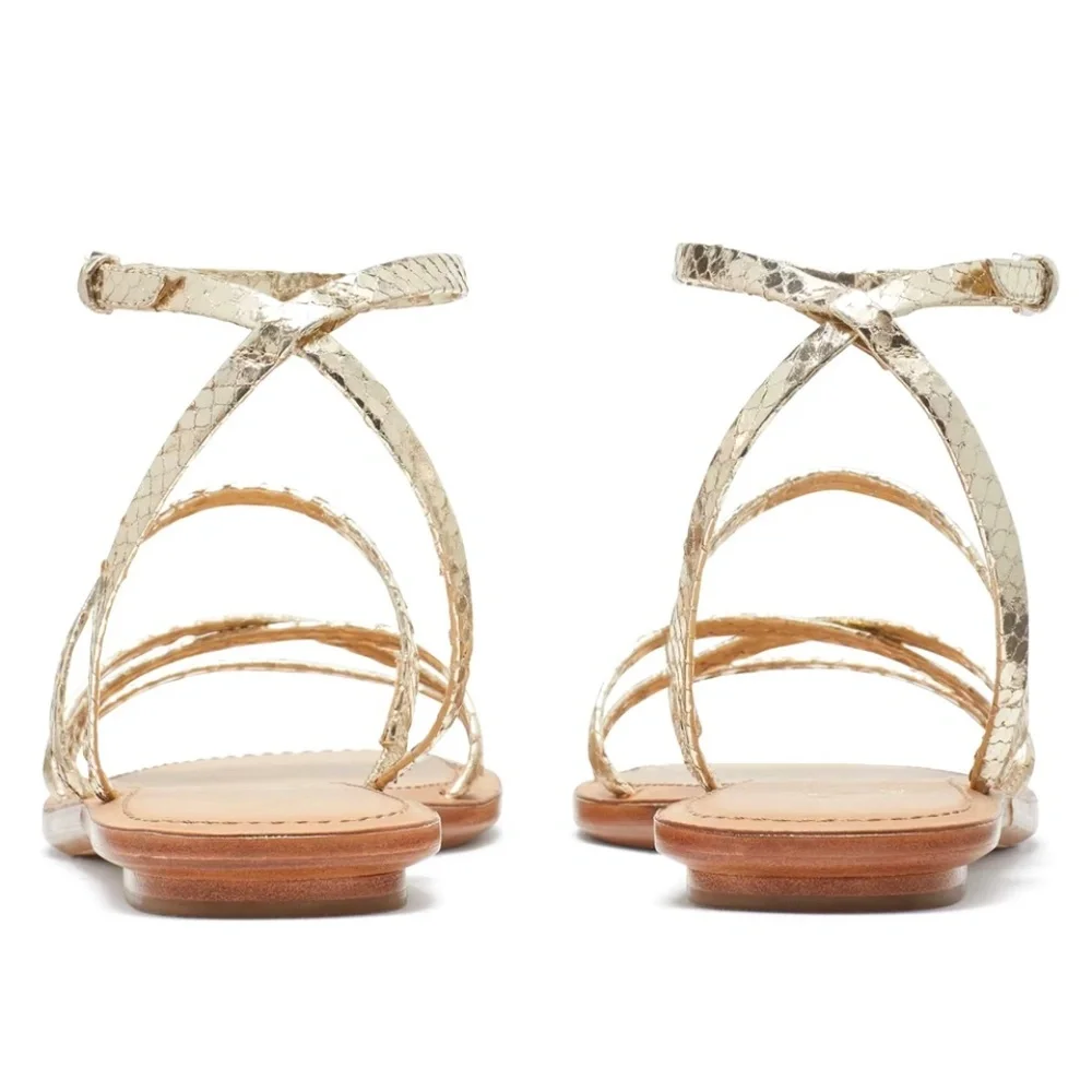 Kate Spade Womens Cove Metallic Gold Snake Leather Flat Ankle strap Sandals 6.5 - Picture 6 of 14